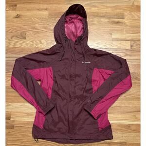 Women’s Columbia Medium Omni-Tech Maroon Pink Nylon Hooded Jacket Lightweight